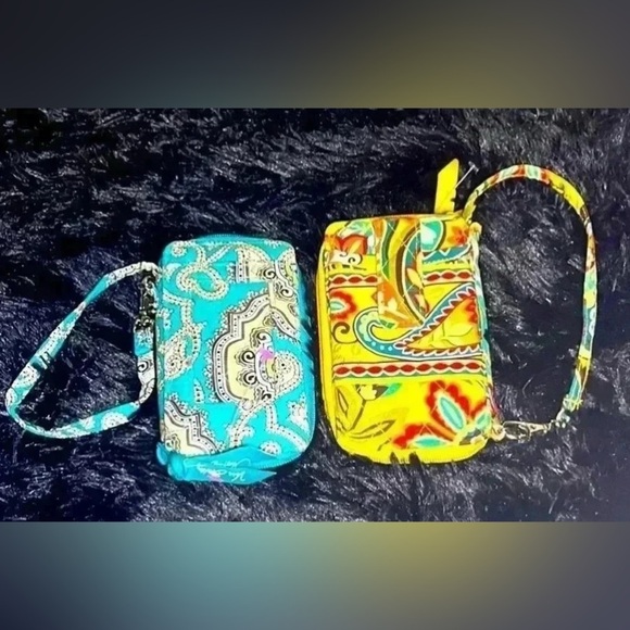 Two Vera Bradley Yellow and Blue Paisley Wristlets Bundle - Picture 1 of 11